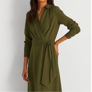 LAUREN RALPH LAUREN® SURPLICE GEORGETTE MIDI DRESS - Size 6 - Olive